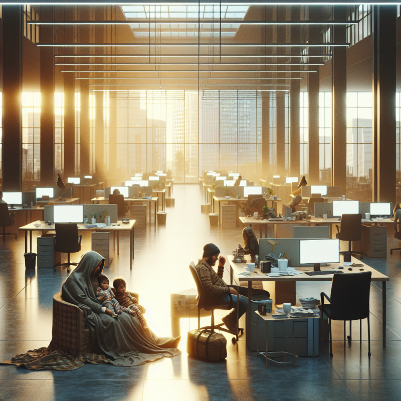 Illustration of Des bureaux vides pour héberger des familles sans domicile