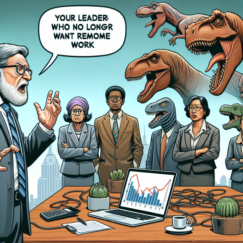 Illustration of "Les dinosaures de notre époque": un célèbre expert du travail tacle ces dirigeants qui ne veulent plus du télétravail