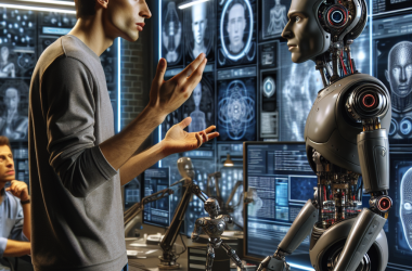 Illustration of Zuckerberg discute avec un clone IA pendant que son créateur humain regarde la démonstration la plus étrange de l'année