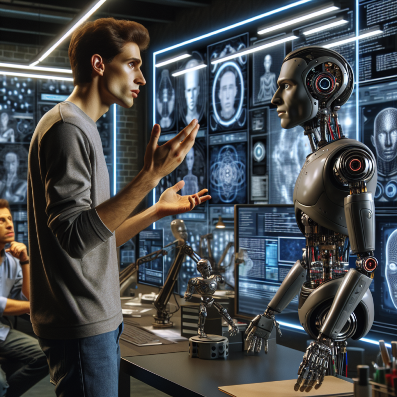 Illustration of Zuckerberg discute avec un clone IA pendant que son créateur humain regarde la démonstration la plus étrange de l'année