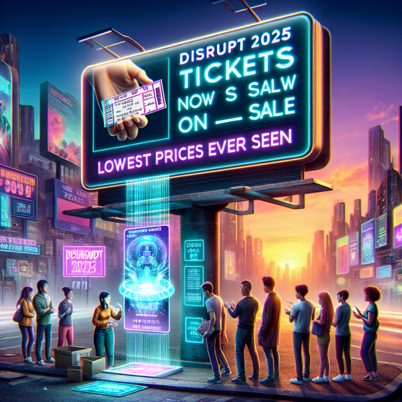 Illustration of 'Billets pour Disrupt 2025 maintenant en vente : Tarifs les plus bas jamais vus | TechCrunch'