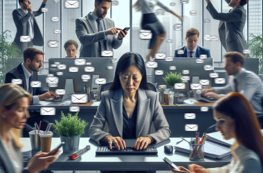 Illustration of 117 mails et 153 messages par jour : au bureau, les employés sont interrompus en moyenne toutes les 2 minutes