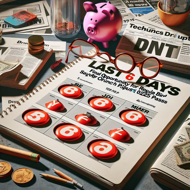 Illustration of 6 jours restants : Dernière chance pour les économies Regular Bird sur les passes de TechCrunch Disrupt 2025