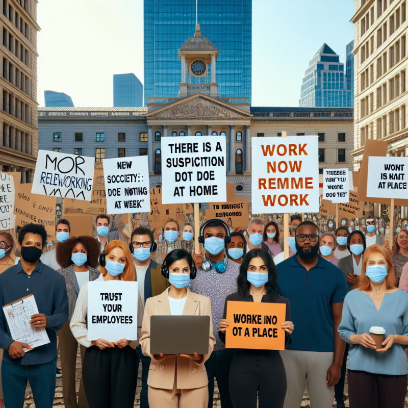 Illustration of "Il y a une suspicion que les salariés ne font rien chez eux": nouvelle manifestation à la Société Générale qui ne veut pas plus d'un jour de télétravail par semaine