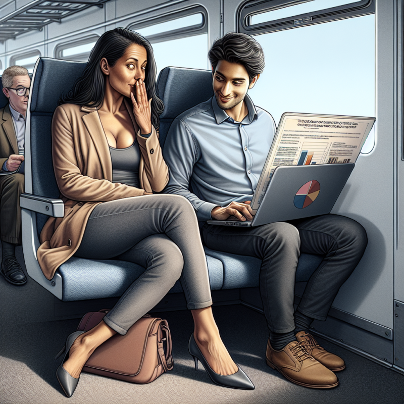 Illustration of "Mon voisin de train me laisse lire le plan stratégique confidentiel de Total" : ces voyageurs qui font de grosses bourdes en se laissant espionner par leur voisin curieux