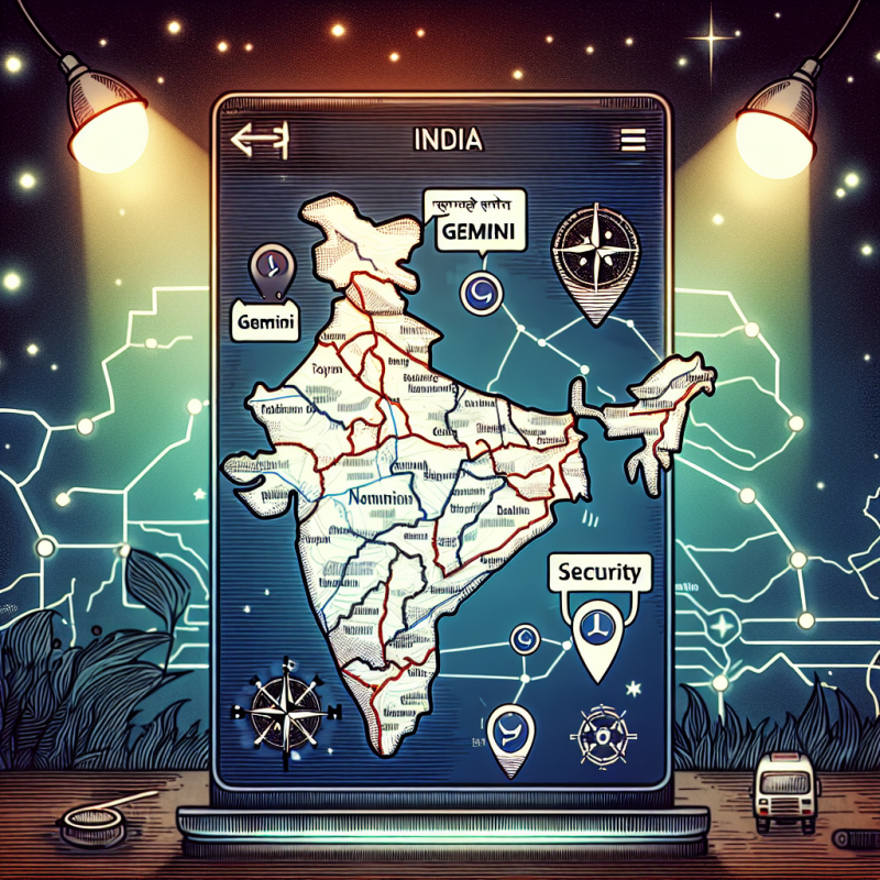 Illustration of Mise à jour de Google Maps en Inde avec Gemini et alertes de sécurité