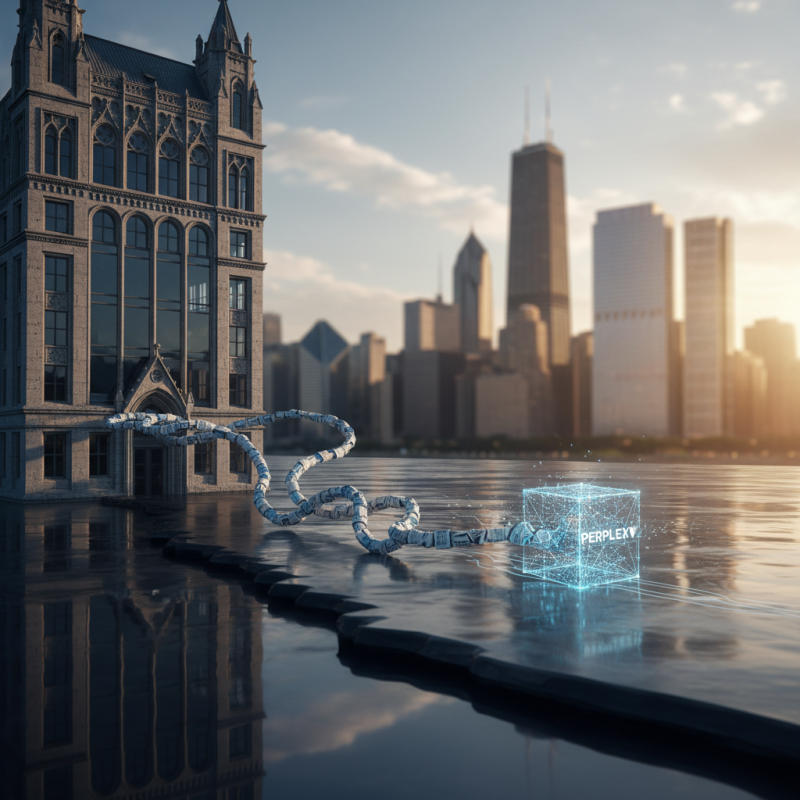 Illustration of Chicago Tribune poursuit Perplexity