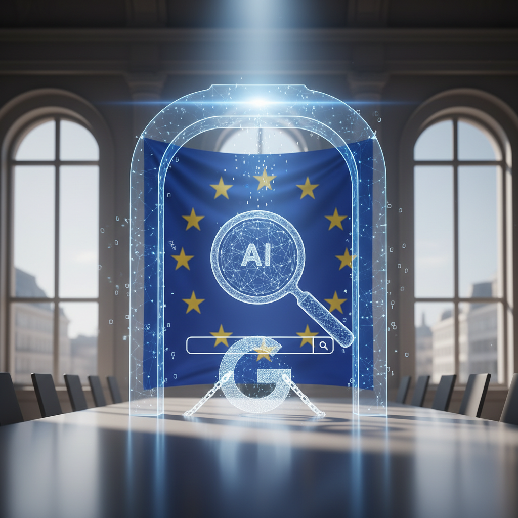 Illustration of L'UE lance une enquête antitrust contre les outils de recherche AI de Google