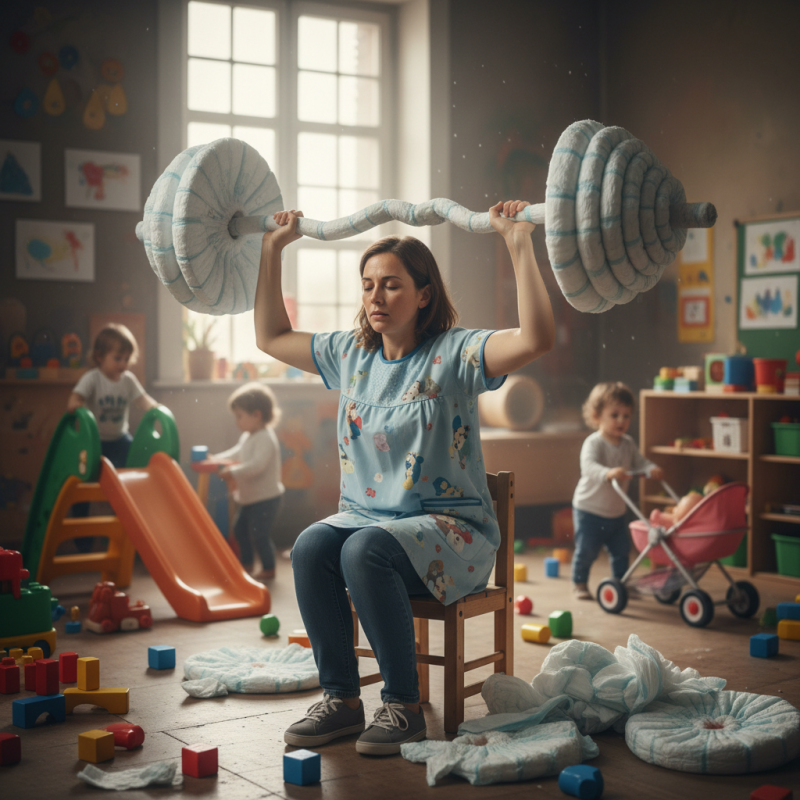 Illustration of Changer 144.000 couches ou soulever 5.000 tonnes: pourquoi on sous-estime la pénibilité des métiers de la petite enfance