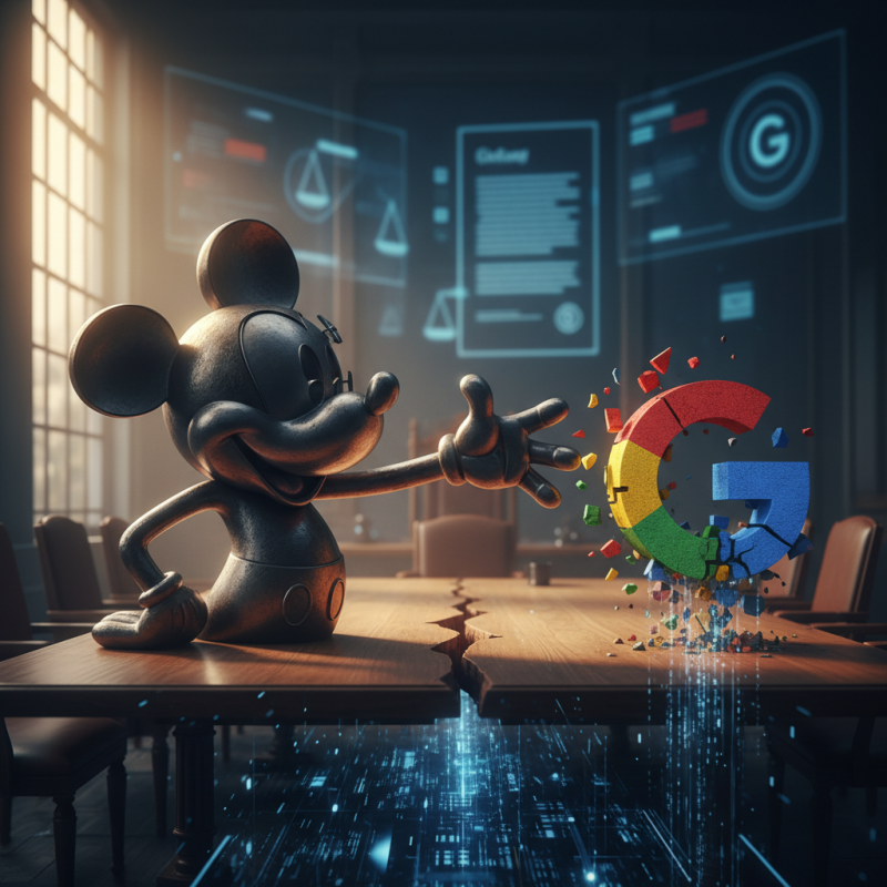 Illustration of Disney attaque Google avec une mise en demeure pour prétendue violation massive du droit d'auteur