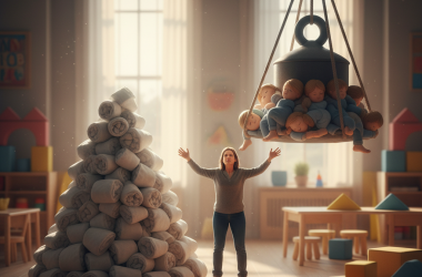 Illustration of Changer 144.000 couches ou soulever 5.000 tonnes : pourquoi on sous-estime la pénibilité des métiers de la petite enfance