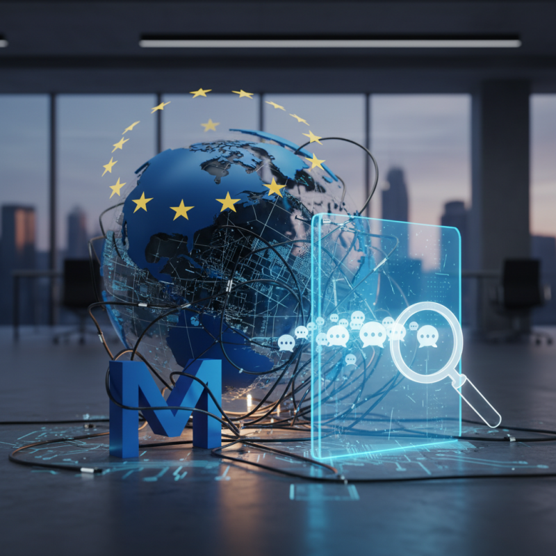 Illustration of L'UE enquête sur Meta suite à la modification de sa politique interdisant les chatbots IA concurrents sur WhatsApp