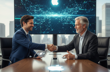 Illustration of Apple nomme un nouveau responsable de l'IA avec une expérience chez Google et Microsoft, tandis que John Giannandrea quitte ses fonctions