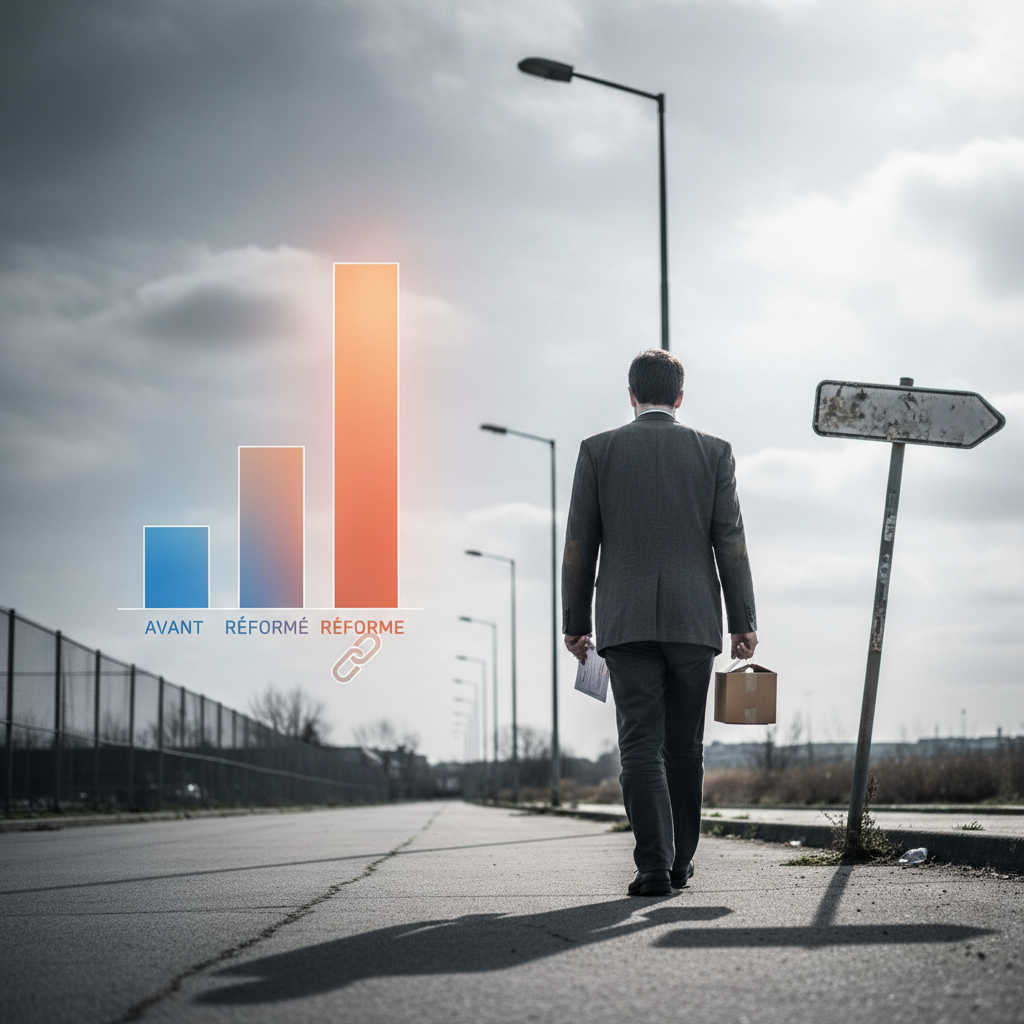 Illustration of La réforme de l'assurance chômage a raccourci à 18 mois la durée maximale d'indemnisation: le nombre de personnes en fin de droit a depuis bondi de 77%