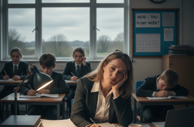 Illustration of Ils font 26 heures sup' par semaine sans compensation : la pénurie d'enseignants est telle en Angleterre qu'émerge l'idée de la semaine de 4 jours "devant les élèves"