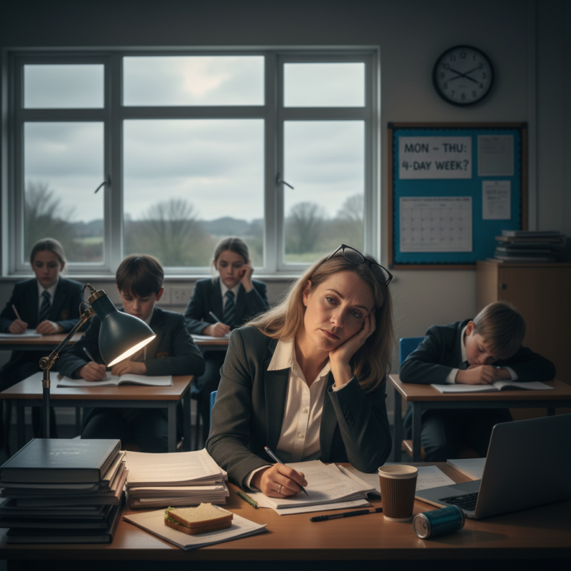 Illustration of Ils font 26 heures sup' par semaine sans compensation : la pénurie d'enseignants est telle en Angleterre qu'émerge l'idée de la semaine de 4 jours "devant les élèves"