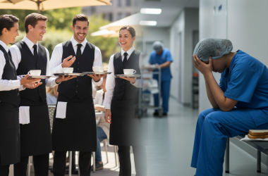 Illustration of Les serveurs vont mieux, les aides-soignants plongent : pour la première fois en 5 ans, la santé mentale des travailleurs s'améliore (mais pas dans tous les secteurs)
