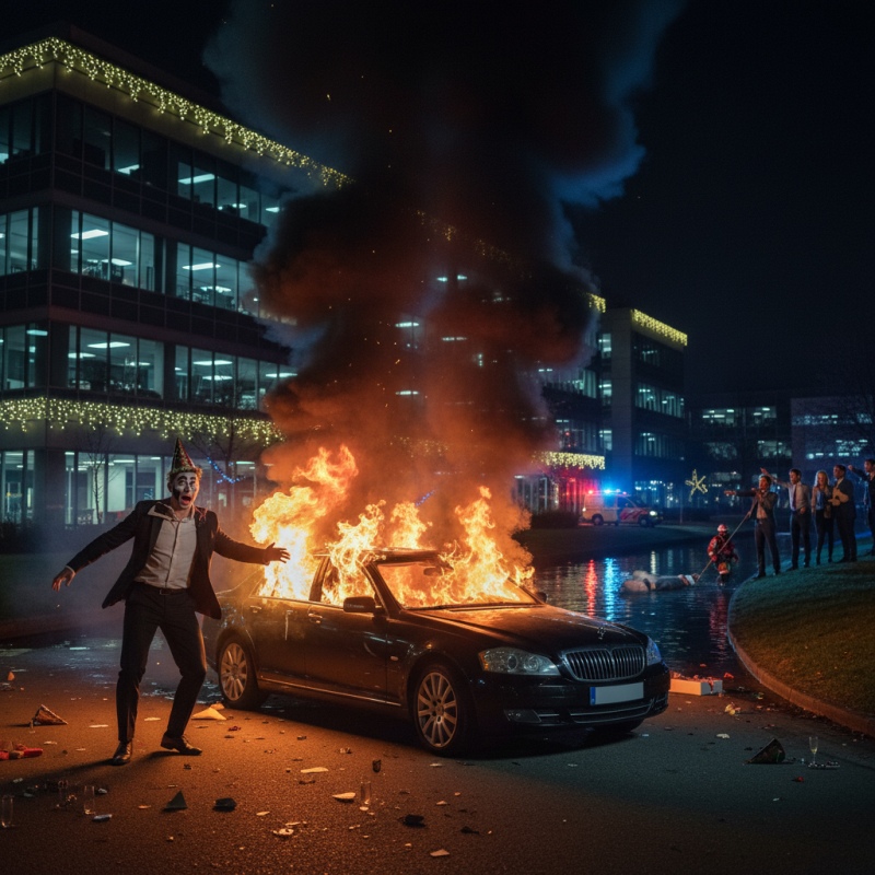 Illustration of Une voiture qui prend feu, une "blackface", un salarié retrouvé mort dans le canal... Quand les soirées de Noël d'entreprises dégénèrent