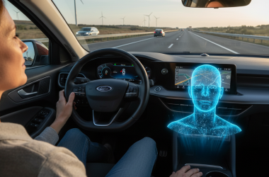 Illustration of Ford a un assistant AI et une nouvelle technologie BlueCruise mains libres en route