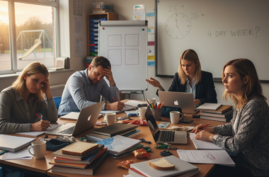 Illustration of Ils font 26 heures sup' par semaine sans compensation : la pénurie d'enseignants est telle en Angleterre qu'émerge l'idée de la semaine de 4 jours "devant les élèves"
