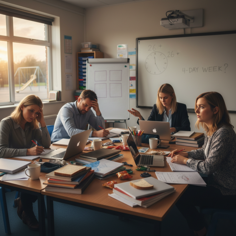 Illustration of Ils font 26 heures sup' par semaine sans compensation : la pénurie d'enseignants est telle en Angleterre qu'émerge l'idée de la semaine de 4 jours "devant les élèves"