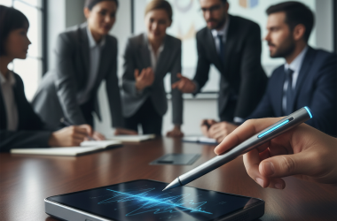 Illustration of Lancement par Plaud d’un nouveau stylo AI et d’un preneur de notes de réunions de bureau