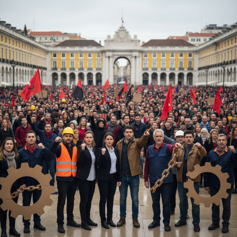 Illustration of Une première depuis 12 ans : malgré une solide croissance économique, le Portugal est en grève générale contre une réforme du code du travail qui renforce les contrats temporaires