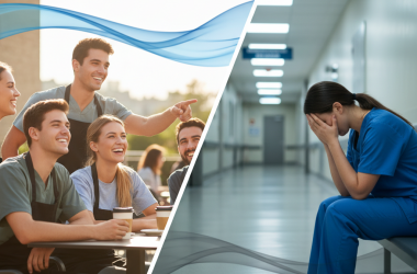 Illustration of Les serveurs vont mieux, les aides-soignants plongent : pour la première fois en 5 ans, la santé mentale des travailleurs s'améliore (mais pas dans tous les secteurs)