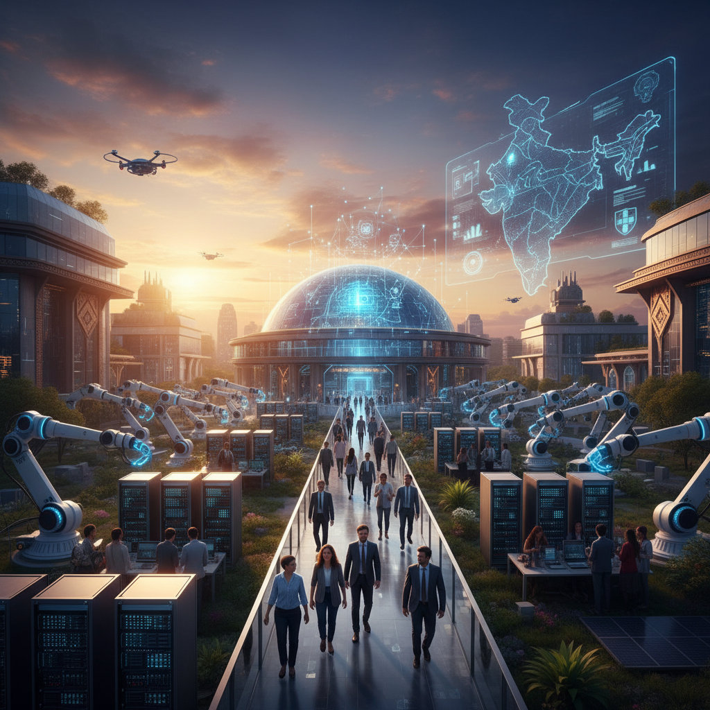 Illustration of Reliance dévoile un plan d'investissement de 110 milliards de dollars dans l'IA alors que l'Inde accélère ses ambitions technologiques