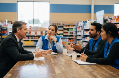 Illustration of "Le pouvoir d’une conversation honnête": le nouveau patron de Walmart va passer ses premières semaines à rencontrer les salariés et à leur demander "une chose qui rend leur travail plus difficile"