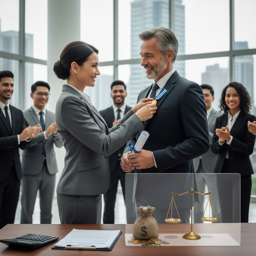 Illustration of Elle récompense un salarié avec au moins 20 années d'ancienneté dans le privé : la médaille d'honneur du travail peut donner lieu à une prime mais elle est désormais soumise à l'impôt