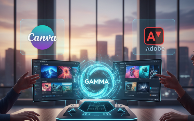 Illustration of Gamma ajoute des outils de génération d'images par IA dans le but de concurrencer Canva et Adobe