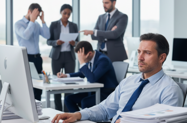 Illustration of Forte charge de travail, problèmes avec la hiérarchie... Les salariés des banques sont plus souvent en souffrance psychique au travail
