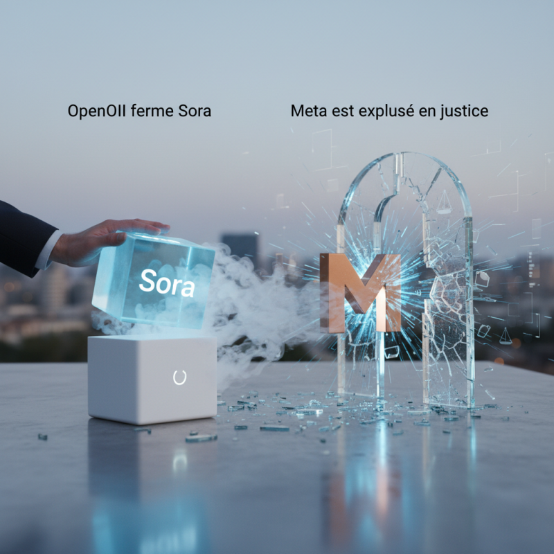 Illustration of OpenAI ferme Sora tandis que Meta est expulsé en justice