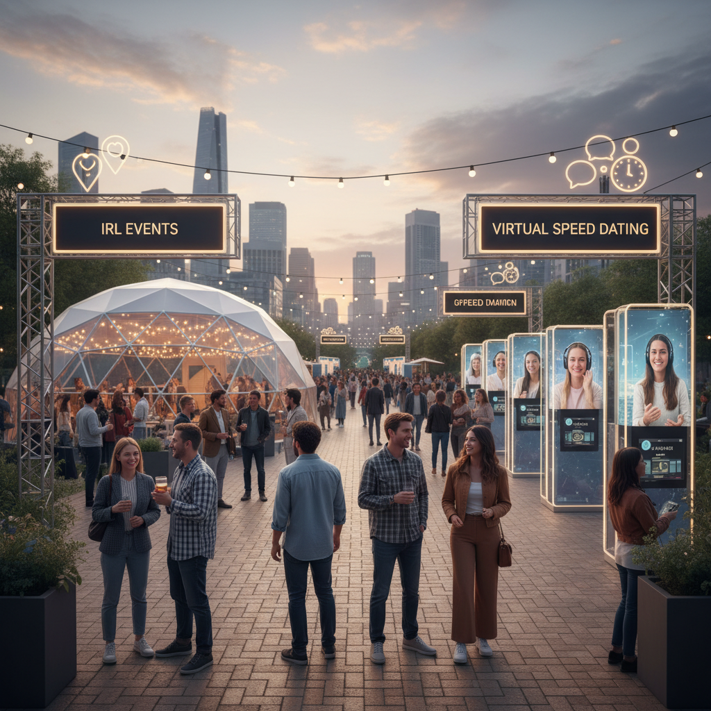 Illustration of Tinder tente de ramener les utilisateurs au rencontres en ligne avec des évènements IRL et des speed dating virtuels