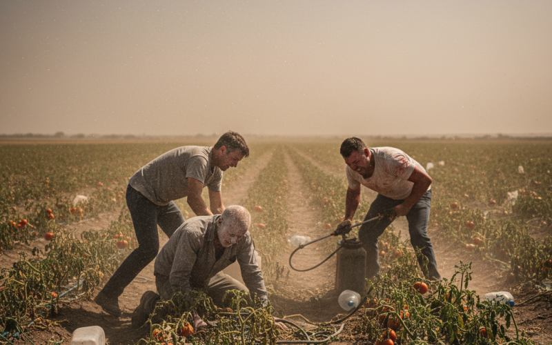 Illustration of "La pénibilité dans l'agriculture a toujours existé mais on est dans un autre niveau": évanouissements, nausées, brûlures chimiques... Comment le dérèglement climatique rend le travail agricole invivable