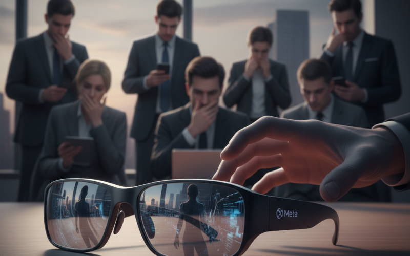 Illustration of Meta poursuivie pour les préoccupations de confidentialité de ses lunettes intelligentes AI, après que des employés ont examiné des vidéos de nudité, de sexualité et d'autres contenus