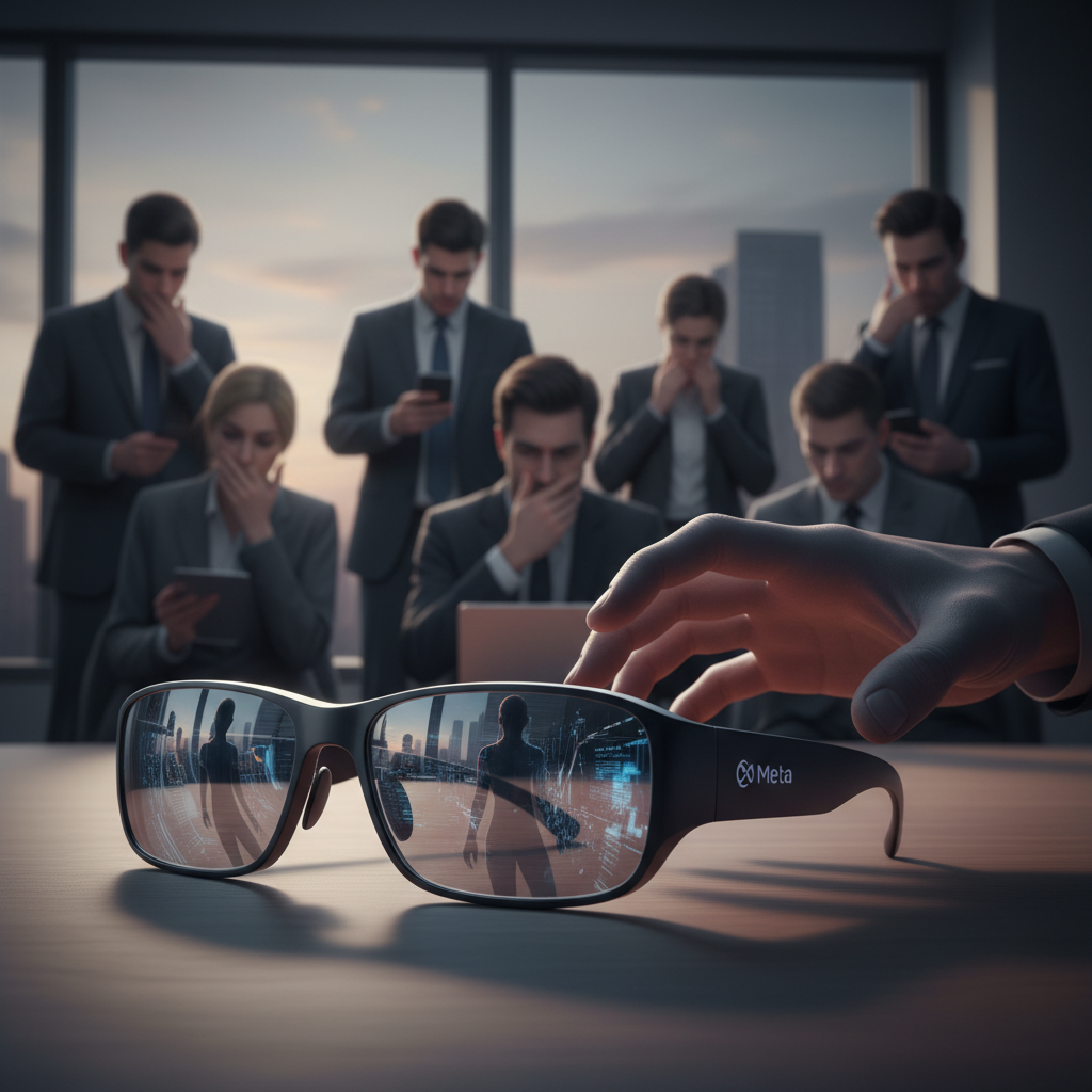 Illustration of Meta poursuivie pour les préoccupations de confidentialité de ses lunettes intelligentes AI, après que des employés ont examiné des vidéos de nudité, de sexualité et d'autres contenus