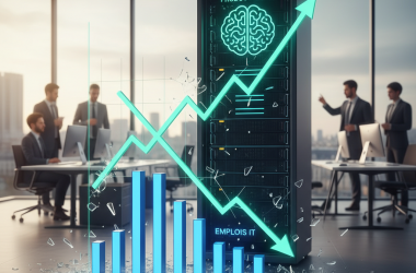 Illustration of "Un retournement brutal": après 20 ans de hausse, le nombre d'emplois dans l'informatique baisse en France alors que la production augmente (c'est probablement l'IA qui est à l'œuvre)