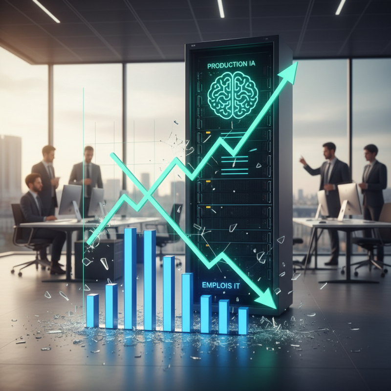 Illustration of "Un retournement brutal": après 20 ans de hausse, le nombre d'emplois dans l'informatique baisse en France alors que la production augmente (c'est probablement l'IA qui est à l'œuvre)