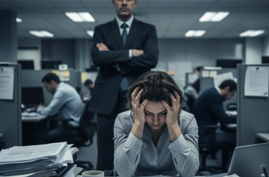 Illustration of Forte charge de travail, problèmes avec la hiérarchie... Les salariés des banques sont plus souvent en souffrance psychique au travail