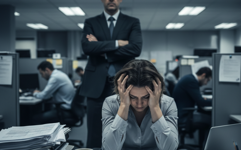 Illustration of Forte charge de travail, problèmes avec la hiérarchie... Les salariés des banques sont plus souvent en souffrance psychique au travail