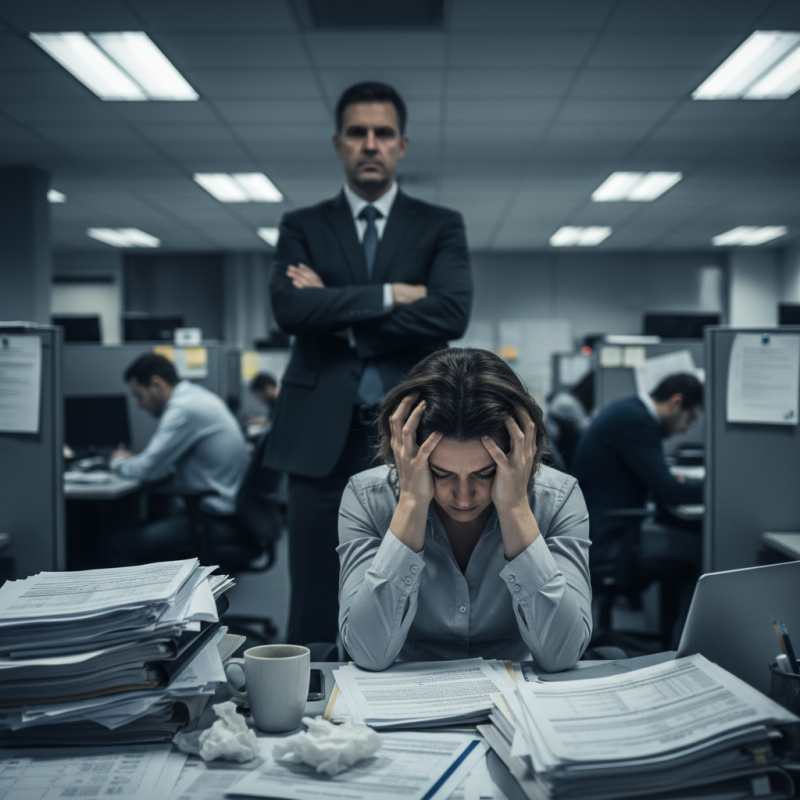 Illustration of Forte charge de travail, problèmes avec la hiérarchie... Les salariés des banques sont plus souvent en souffrance psychique au travail