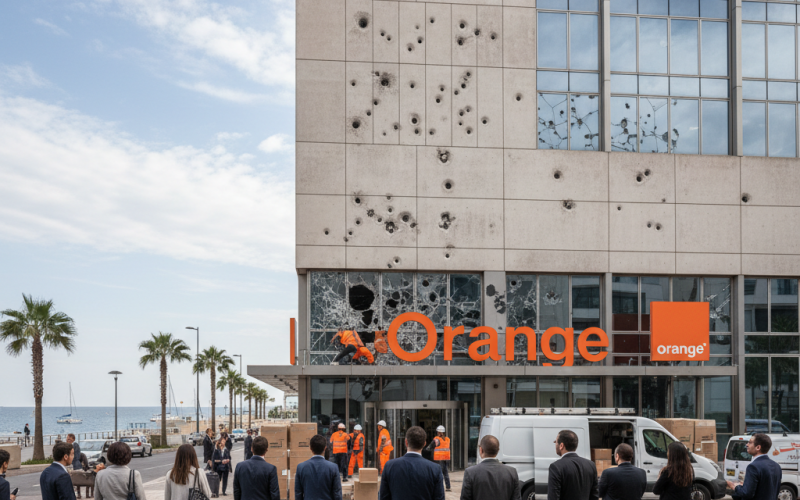 Illustration of Après des impacts de balles retrouvés sur la façade, Orange va définitivement déplacer la plupart de ses salariés de son site de Marseille
