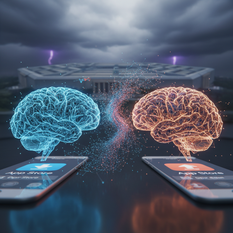 Illustration of Anthropic’s Claude rivals ChatGPT in App Store amid Pentagon controversy