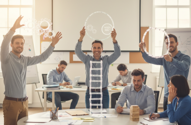 Illustration of "Synergies", "vision 360°", "scaler en mode agile"... Les salariés qui adorent ce jargon managérial sont aussi les moins performants dans leur travail, selon une étude