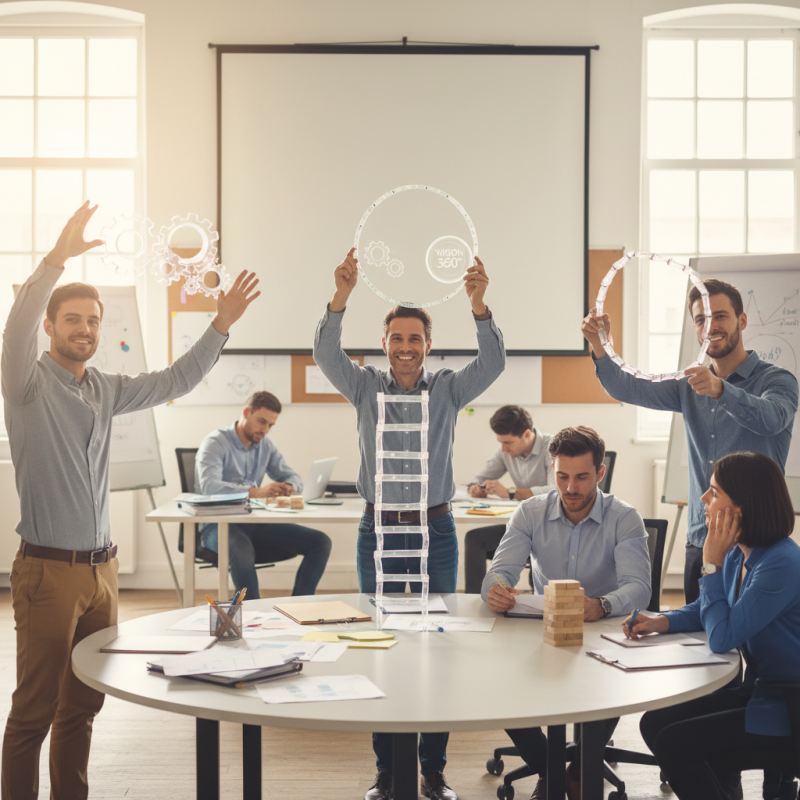 Illustration of "Synergies", "vision 360°", "scaler en mode agile"... Les salariés qui adorent ce jargon managérial sont aussi les moins performants dans leur travail, selon une étude