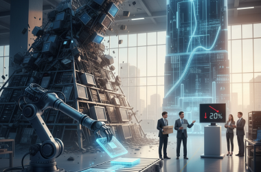 Illustration of "Un retournement brutal": après 20 ans de hausse, le nombre d'emplois dans l'informatique baisse en France alors que la production augmente (c'est probablement l'IA qui est à l'œuvre)