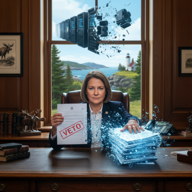 Illustration of Le gouverneur du Maine veto un moratoire sur les centres de données