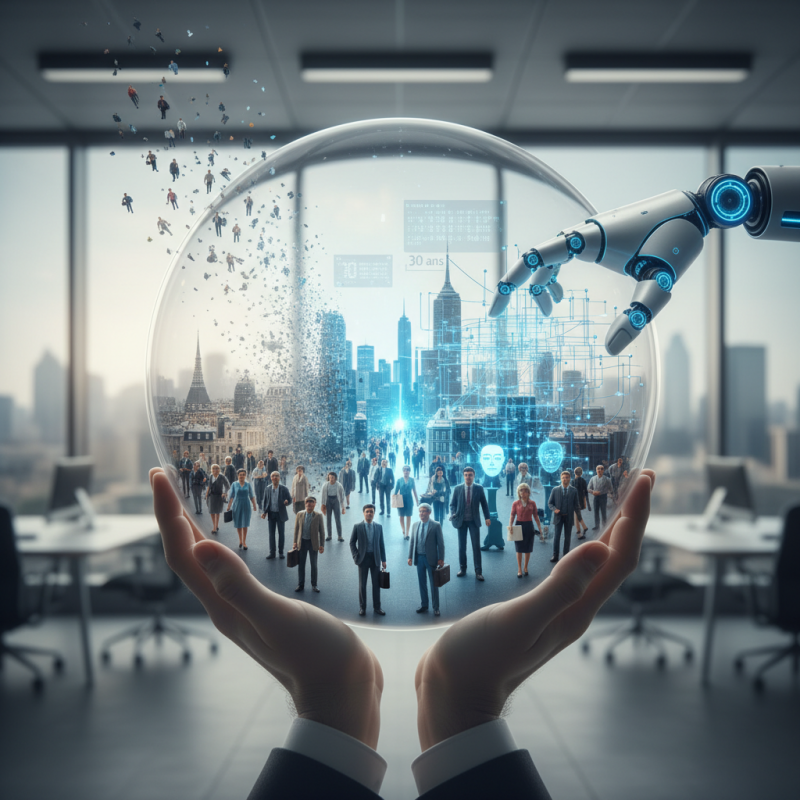 Illustration of "30% de métiers supprimés sur 30 ans, c'est possible, sur 3 ans, on ne sait pas faire": l'IA menace 16% des emplois en France sous deux à cinq ans (et encore plus les Parisiens et les cadres)
